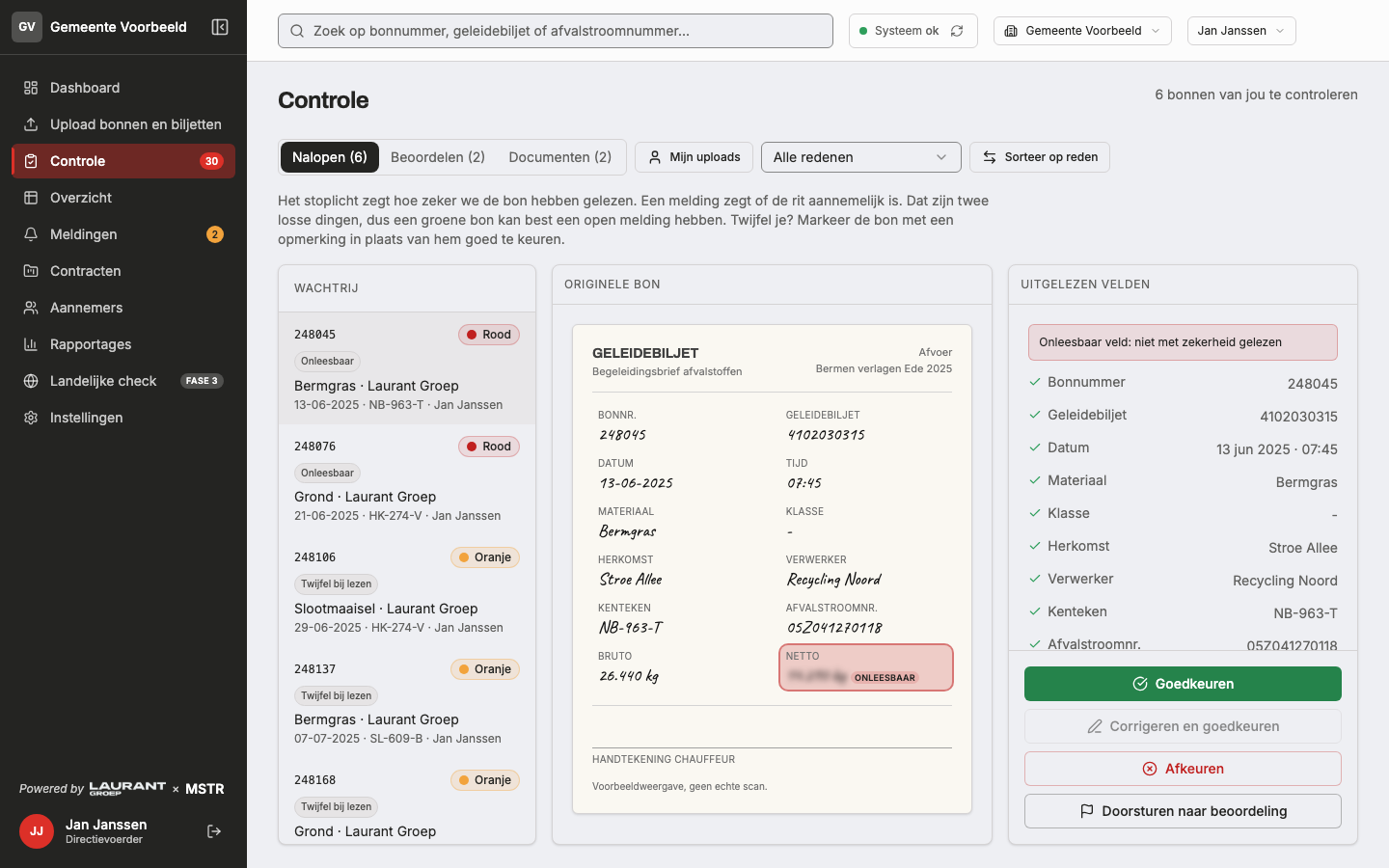 De controle in Hopplaa: de originele scan van een bon naast de uitgelezen velden